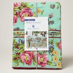 April Cornell Pennys Patio Floral Tablecloth 70" Round Teal Cotton Butterfly